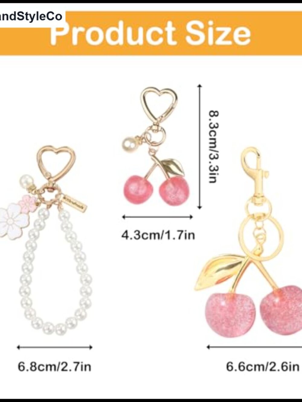 3 PC Pearl Cherry Bag Charm Keychain Set Purse Accessories Women - Picture 6 of 6